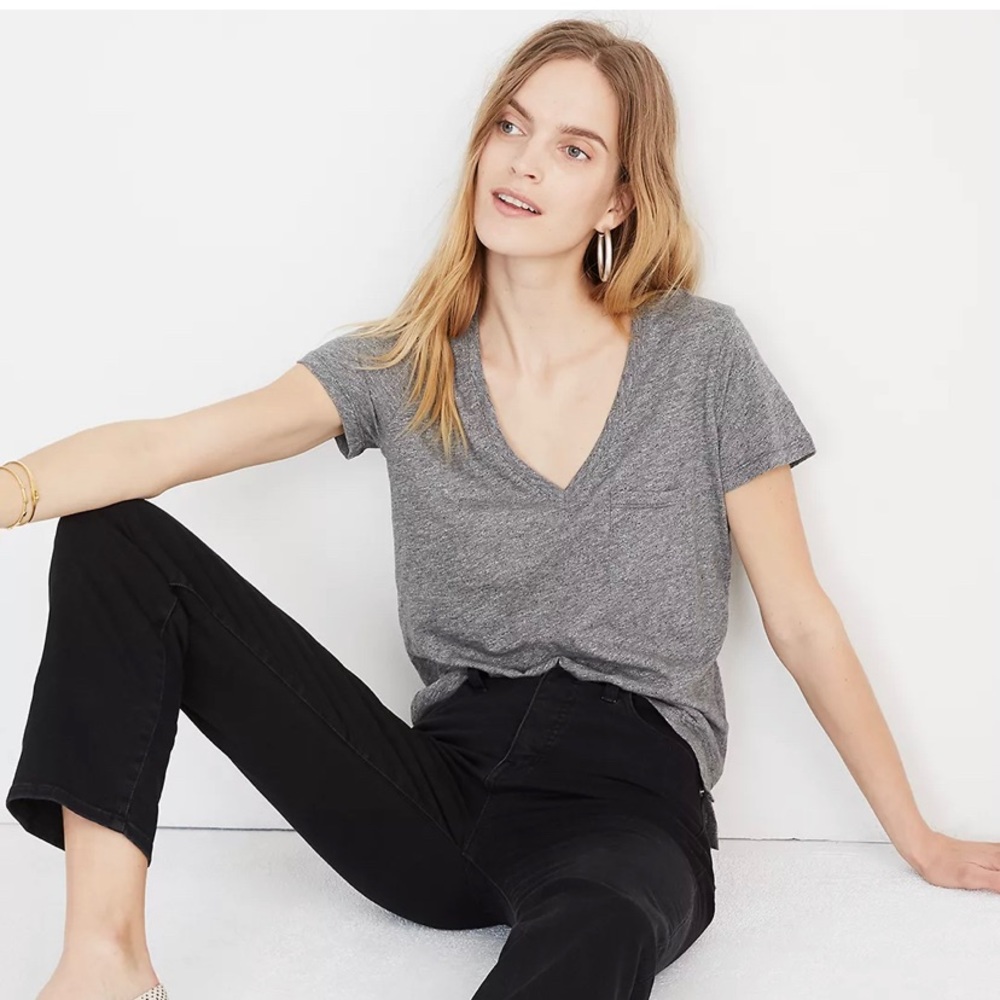 SOLD Whisper Cotton V-Neck Pocket Tee heather gray - Madewell NWOT